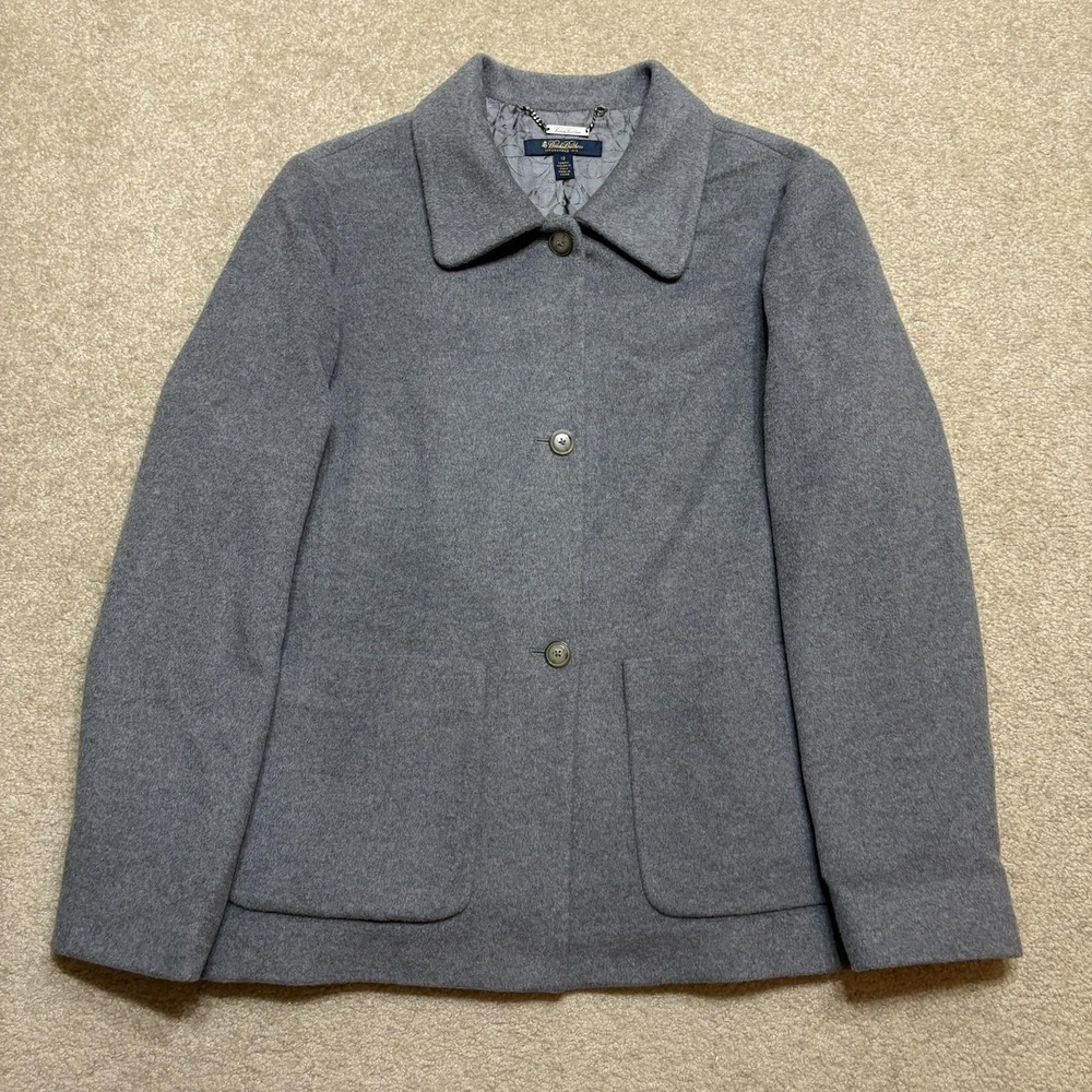 Brooks Brothers Jacket Womens 12 Gray Wool Short Button Front Lined Italy Fabric